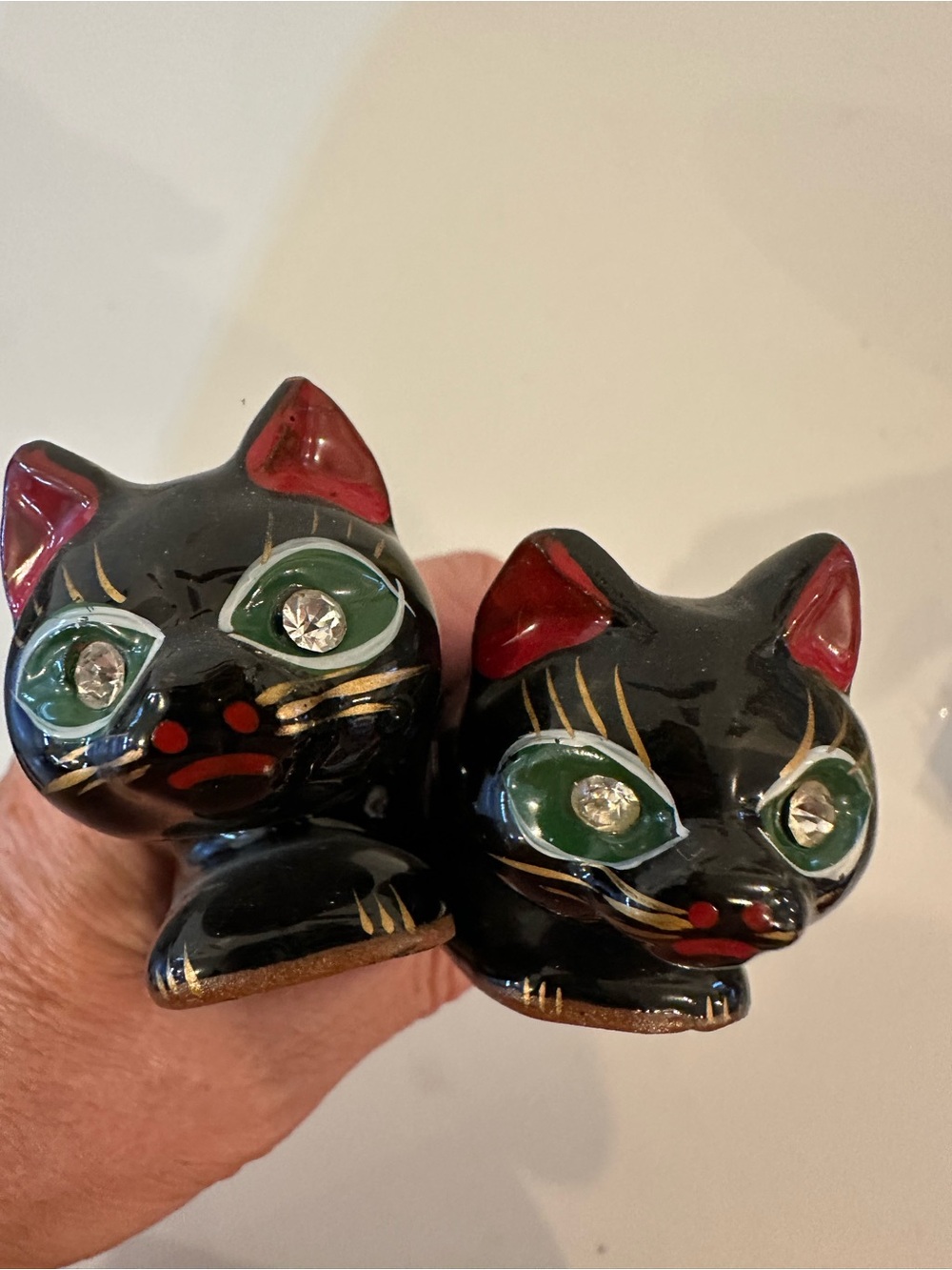 Vintage Black Cat Salt and Pepper Shakers Rhinestone eyes - Picture 3 of 5